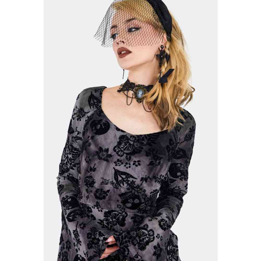 Jawbreaker - Flocked Skull Robe longue maxi - Gris